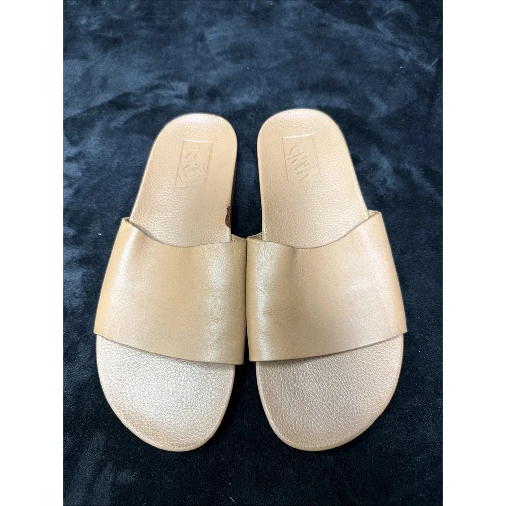 NEW Vans Decon Tan Leather Slides Women's 7 Boho Coastal